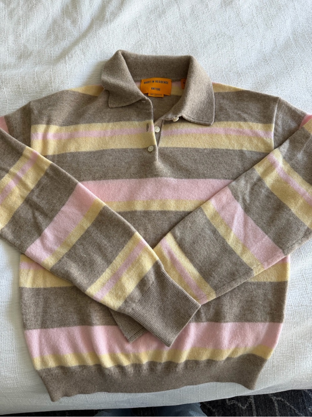 Guest in Residence cashmere Striped Polo Sweater with Pink & Yellow